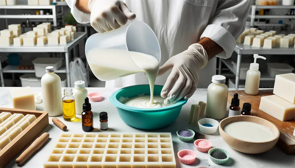Person mixing soap with supplies on table